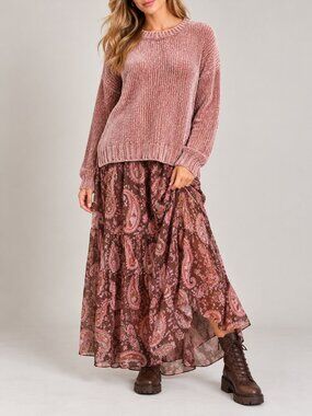 Marled Pink Chenille Sweater Long Sleeve Pullover Ultra Soft SZ M